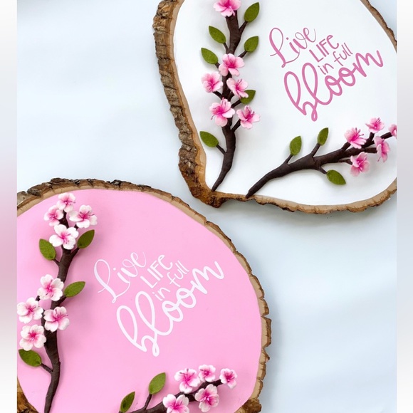 White Background With Pink Cherry Blossoms/Live Life in Full Bloom Wall Art - Picture 2 of 3